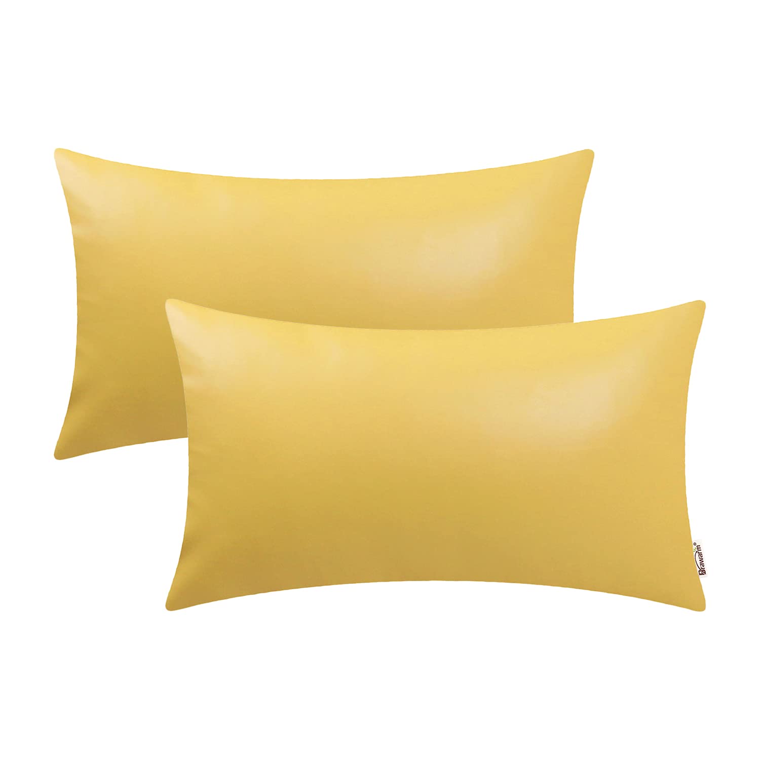 Brawarm Faux Leather Throw Pillow Covers 12 X 20 Inches - Yellow Leather Lumbar Pilow Covers Pack Of 2, Solid Dyed Leather Pillo